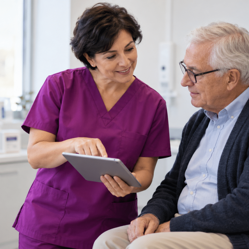 Consulta médica con tableta y atención cercana
